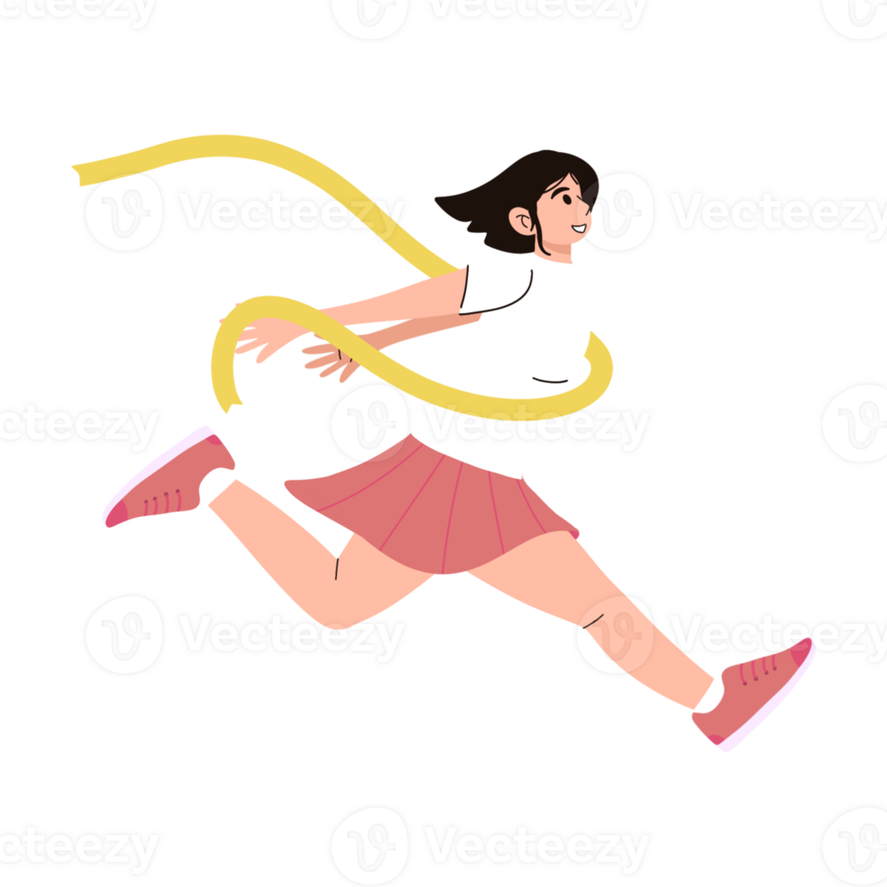 Woman finish line from running illustration png