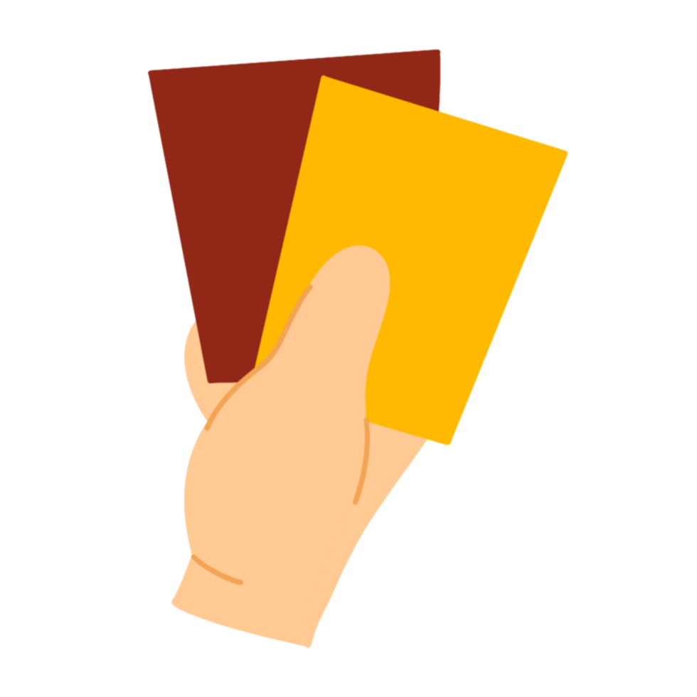 Soccer referees hand with red and yellow card png