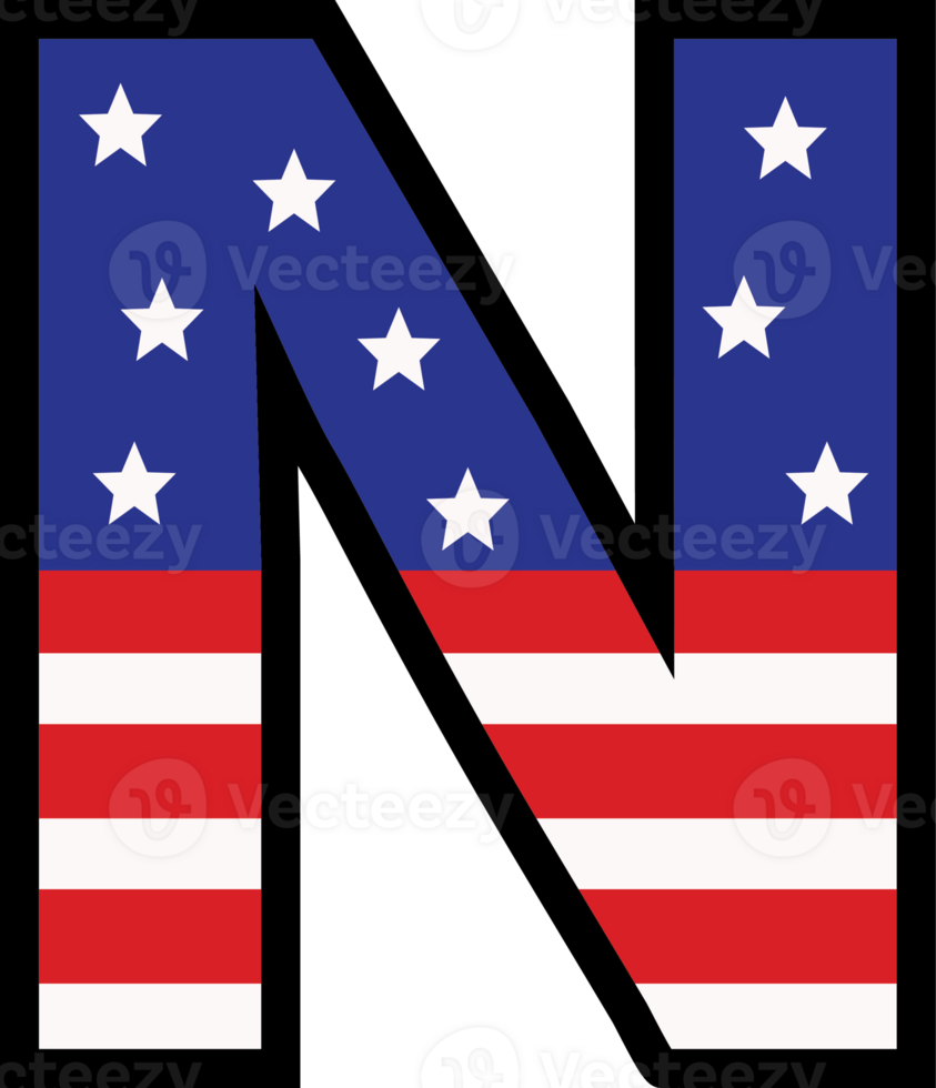 American flag alphabets and number 4th of July Indedendence day png