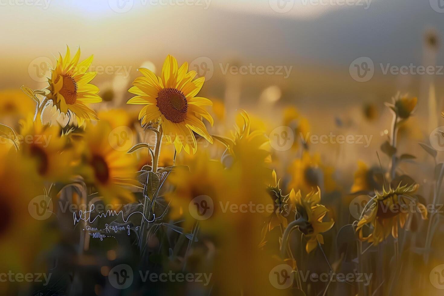 Field of sunflowers swaying gently in the breeze, their bright yellow petals turned towards the sun photo