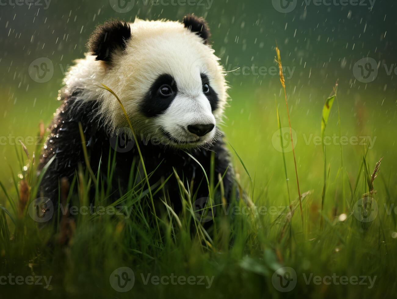 Panda reveling in rare rain shower photo