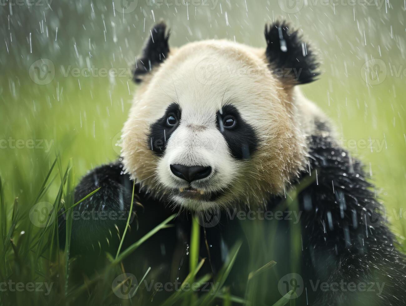 Panda reveling in rare rain shower photo