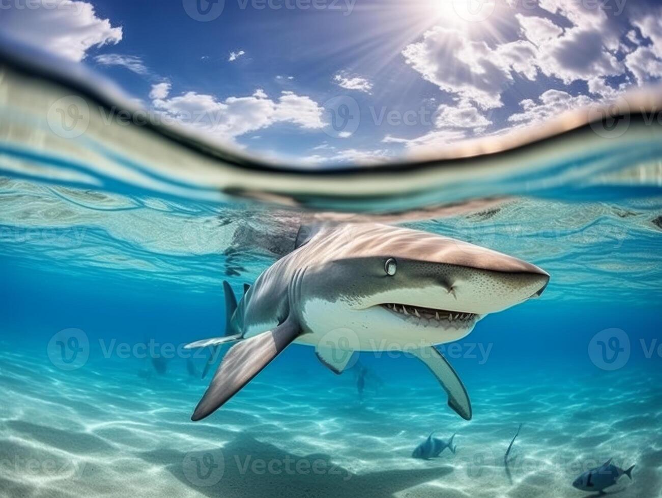 Sharks swimming in crystal clear waters photo