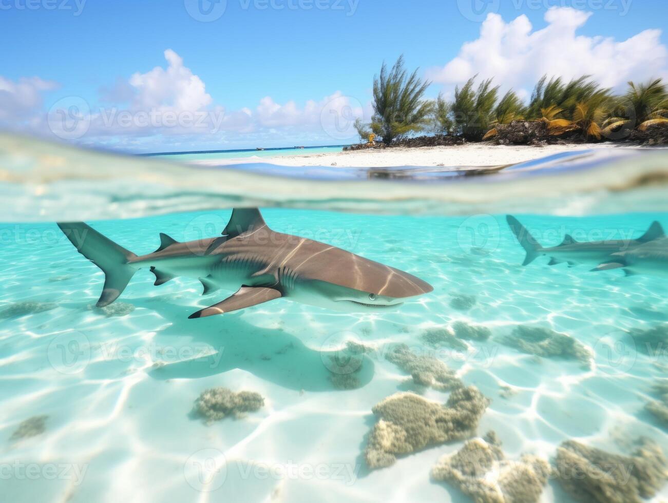 Sharks swimming in crystal clear waters photo