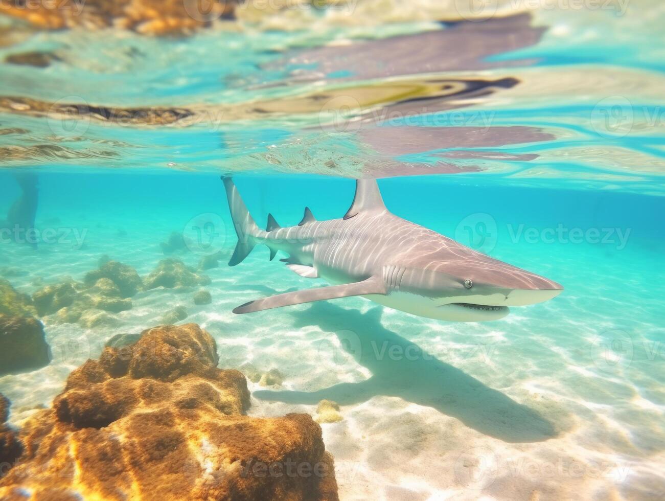 Sharks swimming in crystal clear waters photo
