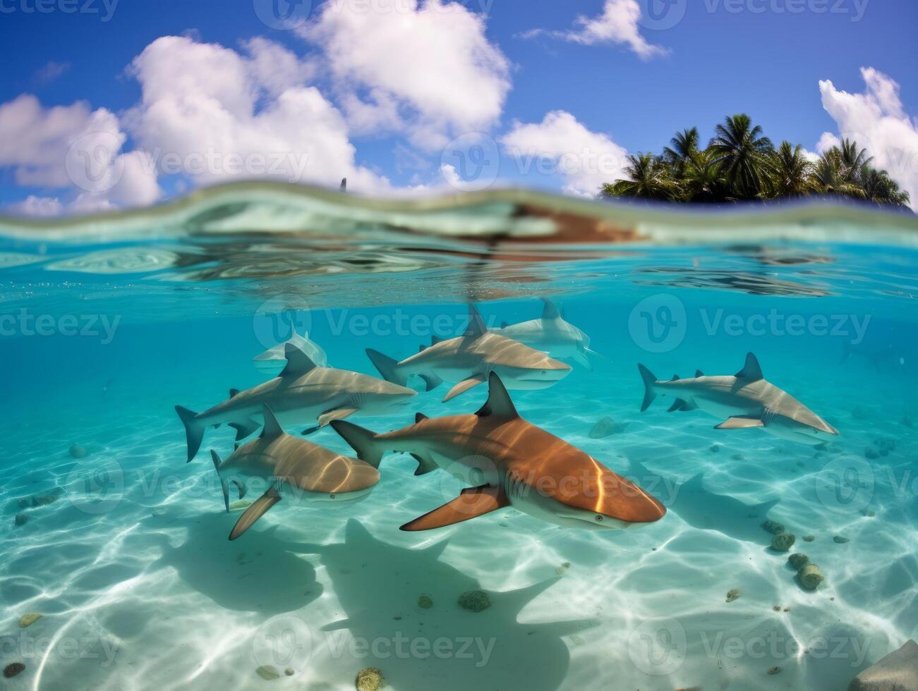 Sharks swimming in crystal clear waters photo