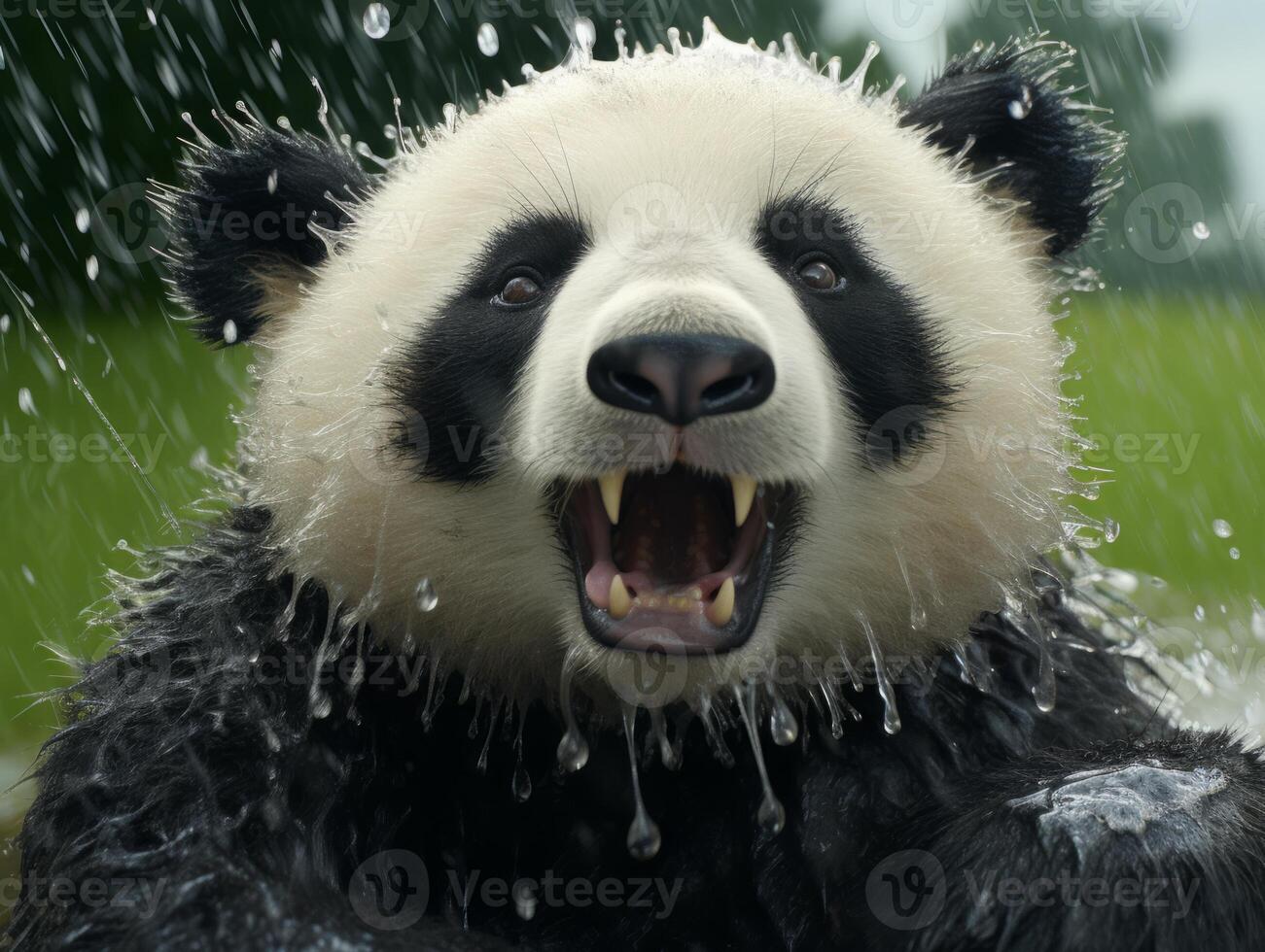 Panda reveling in rare rain shower photo