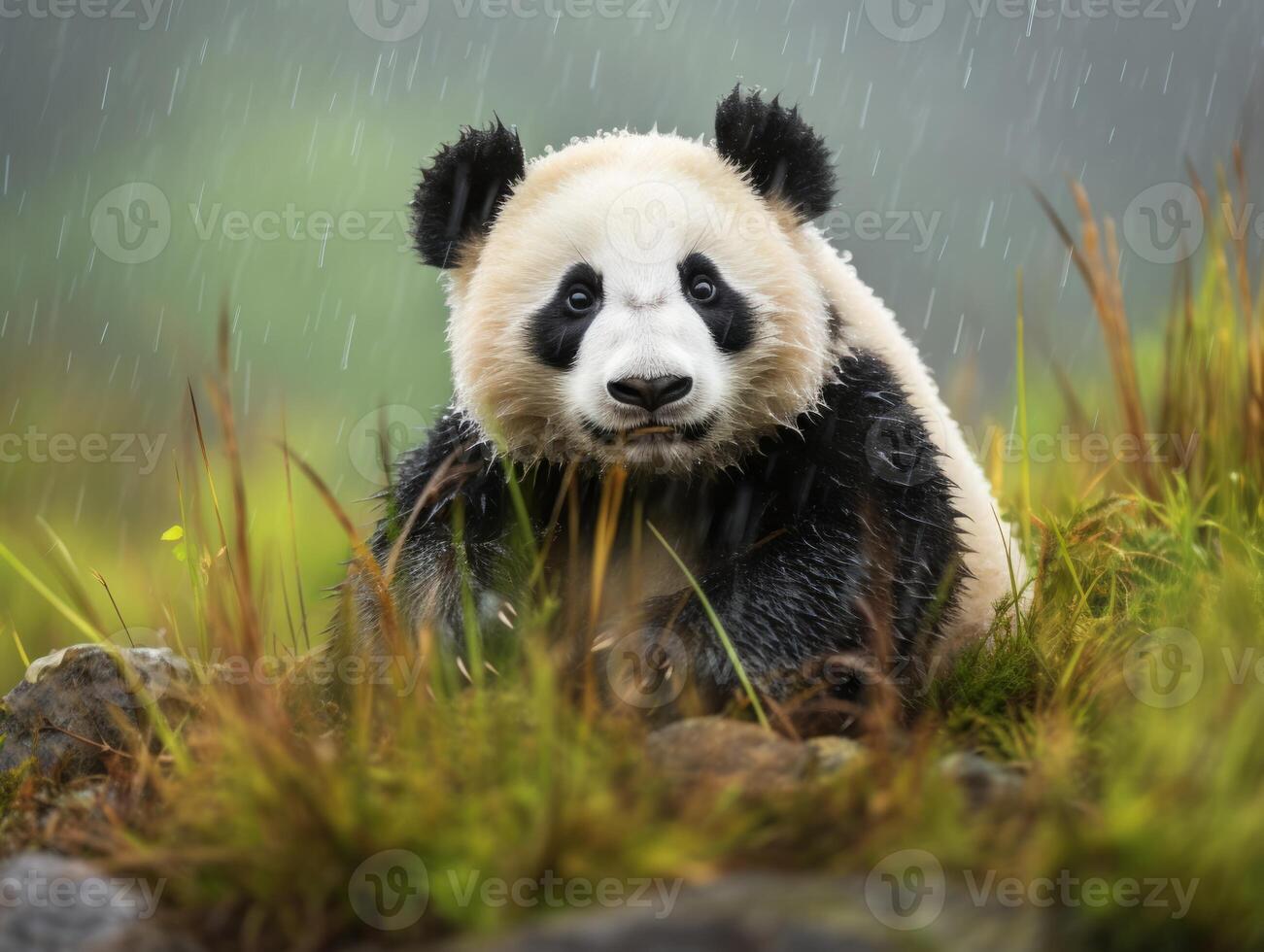 Panda reveling in rare rain shower photo