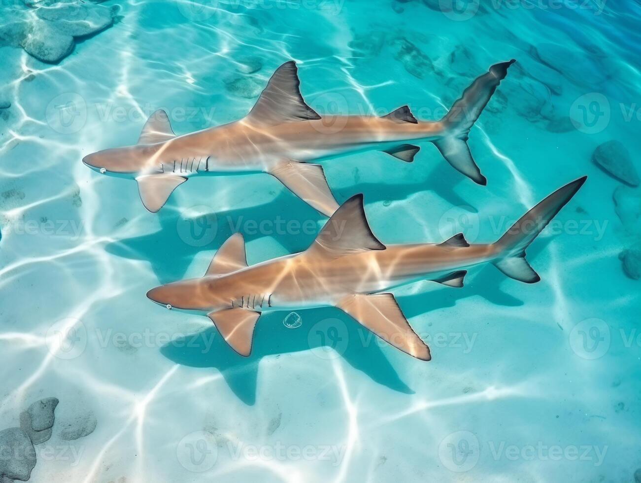 Sharks swimming in crystal clear waters photo