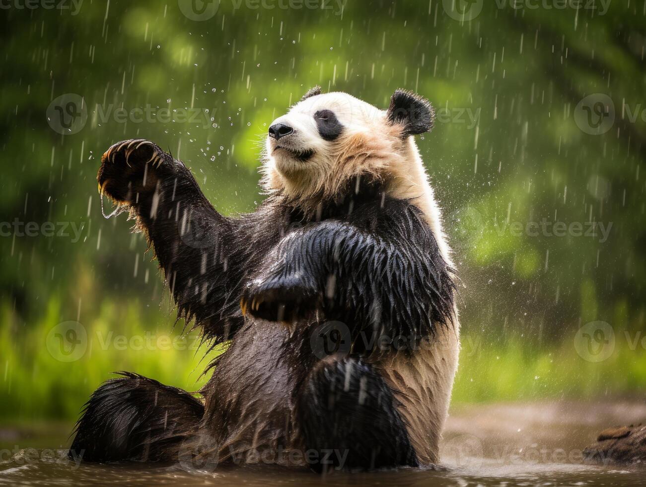 Panda reveling in rare rain shower photo