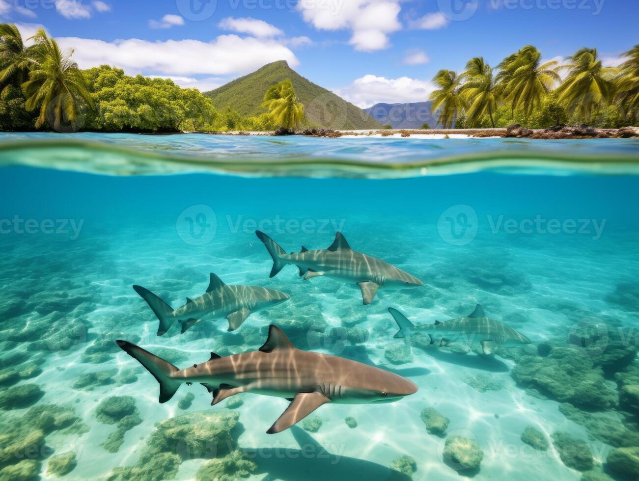Sharks swimming in crystal clear waters photo