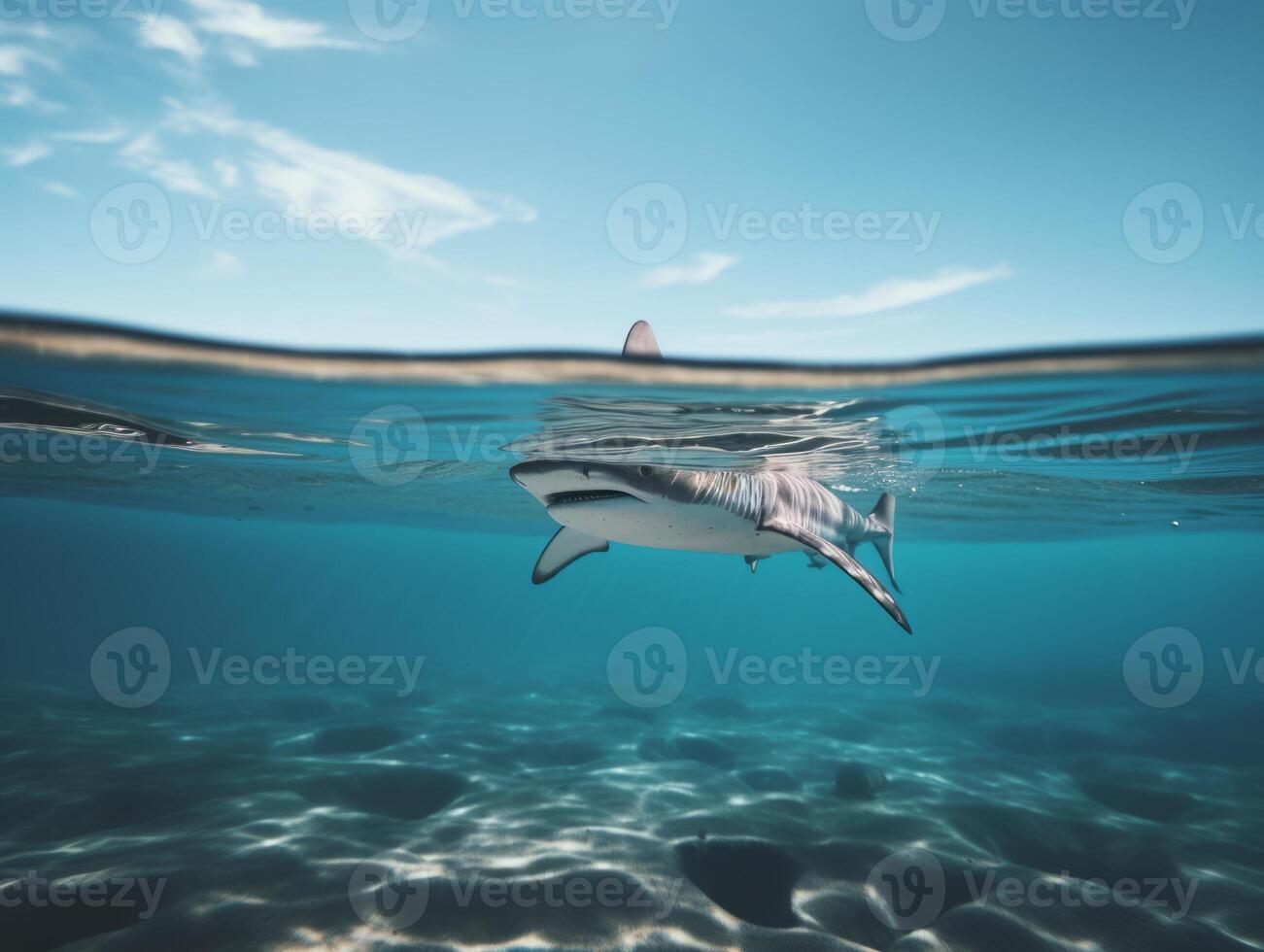 Sharks swimming in crystal clear waters photo