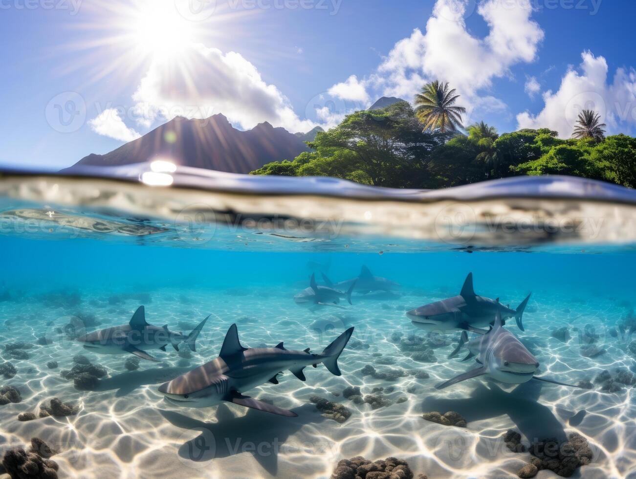 Sharks swimming in crystal clear waters photo