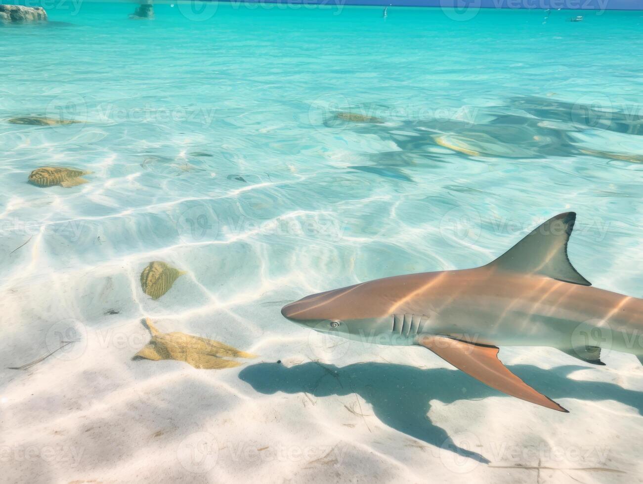Sharks swimming in crystal clear waters photo