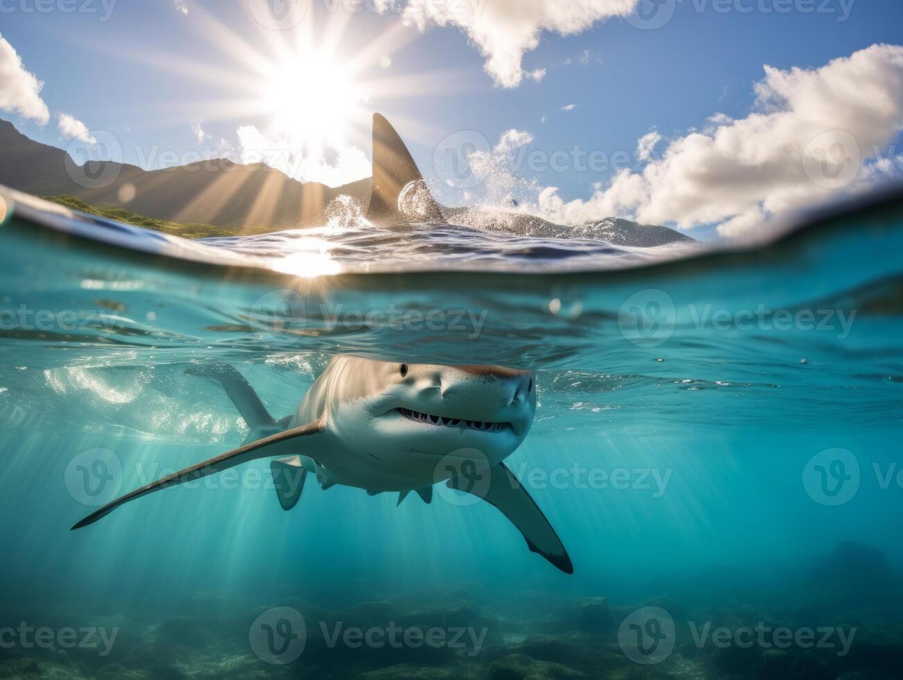 Sharks swimming in crystal clear waters photo