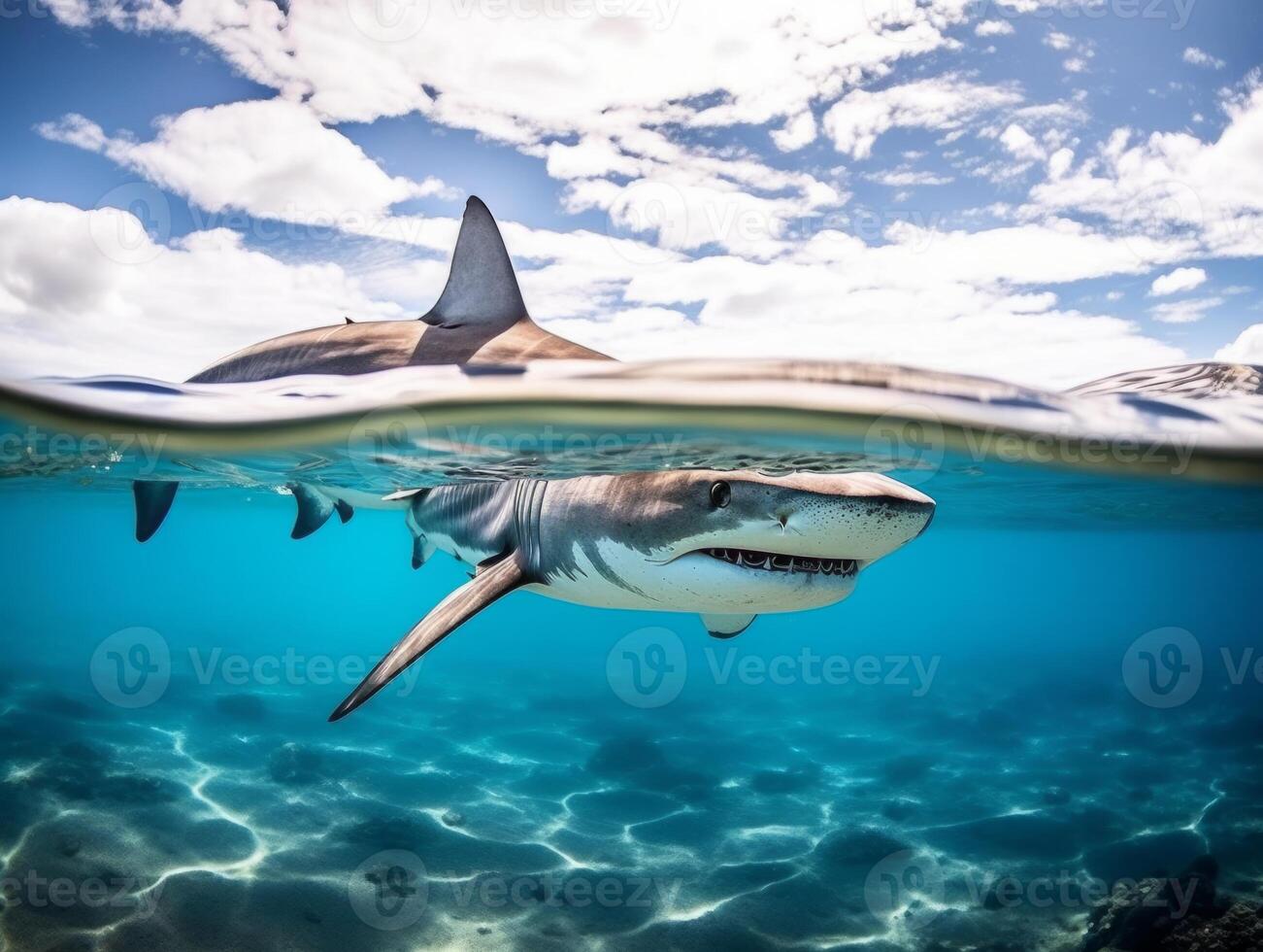 Sharks swimming in crystal clear waters photo