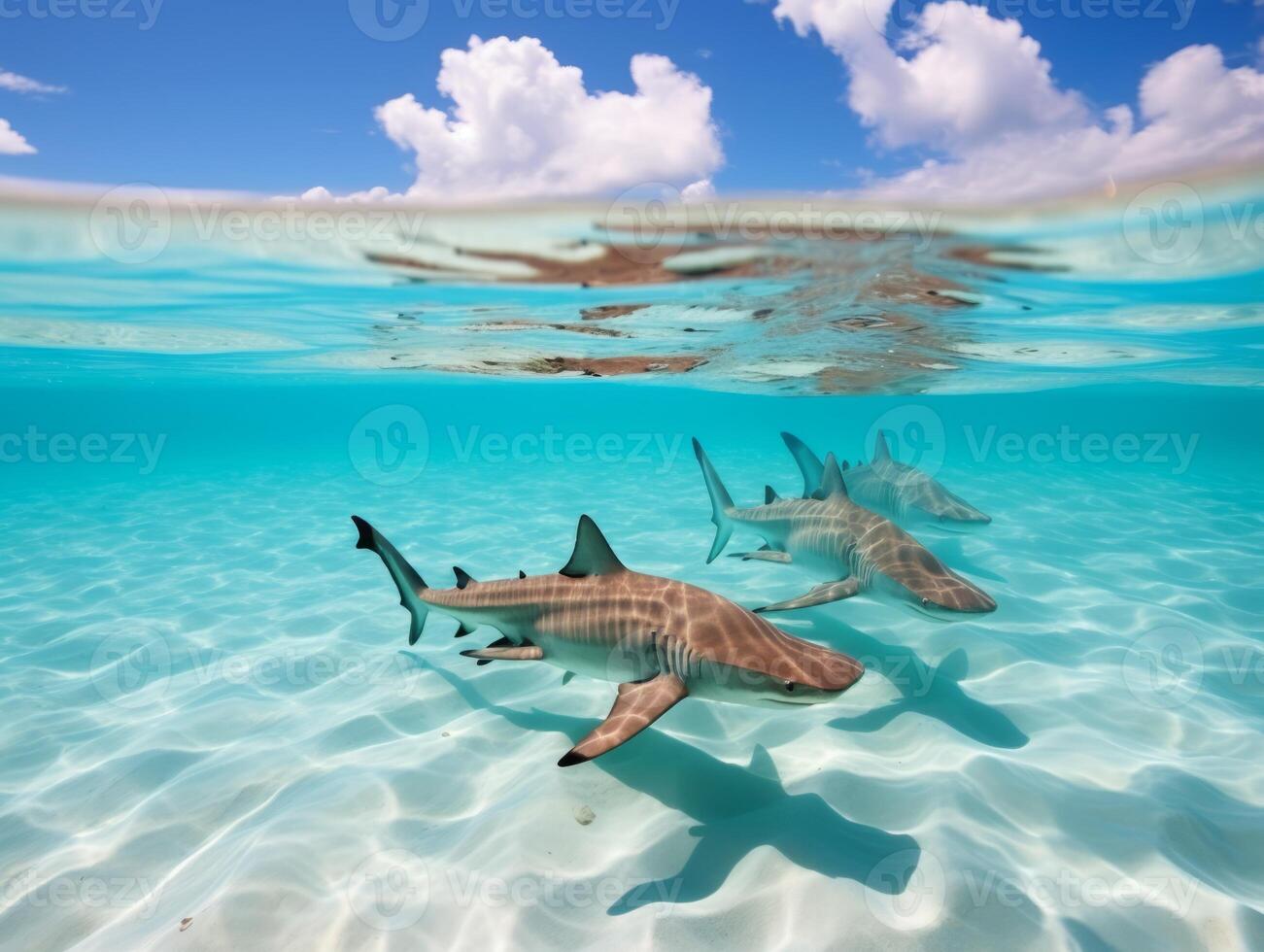 Sharks swimming in crystal clear waters photo