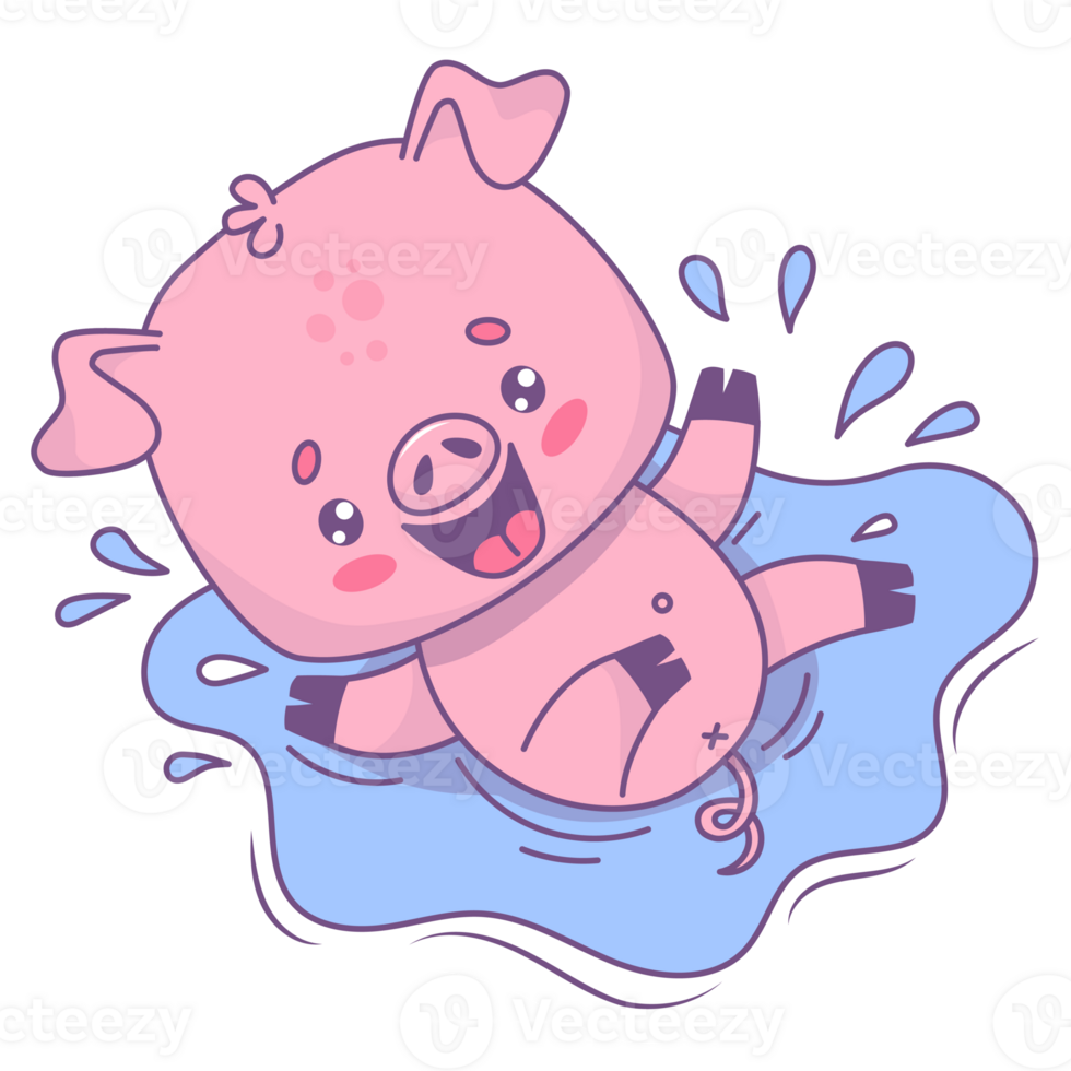 Sticker happy pig in water png