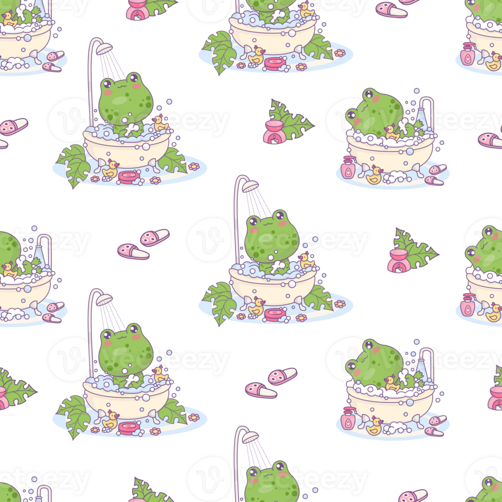 Seamless pattern with bathing cute frogs png