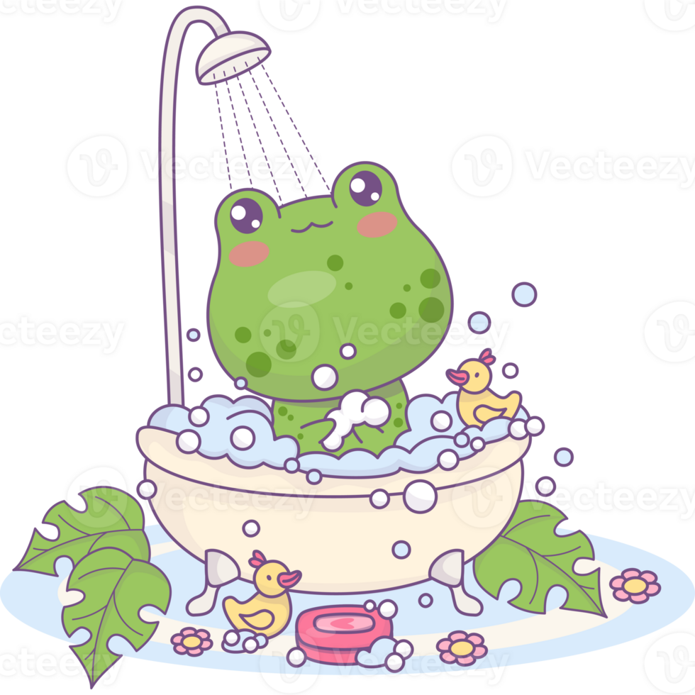 Funny frog bathes in bath png