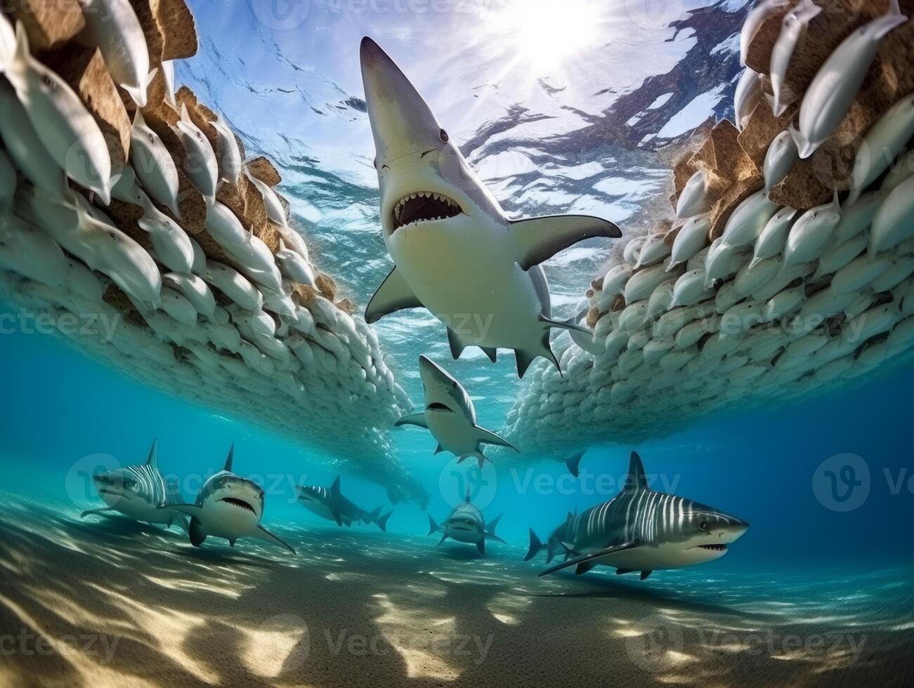 Sharks swimming in crystal clear waters photo
