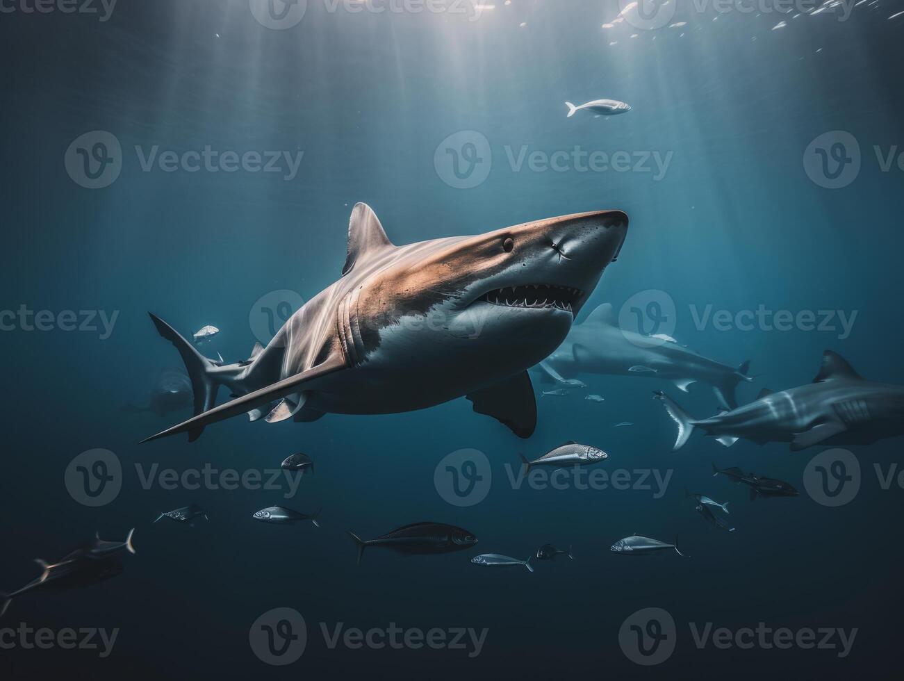 Sharks swimming in crystal clear waters photo