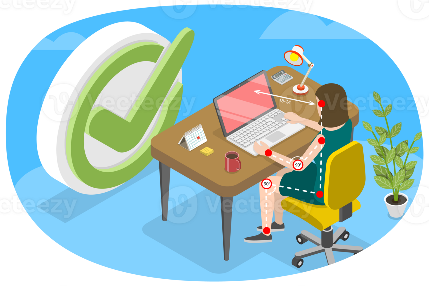 3D Isometric Flat Conceptual Illustration of Ergonomically Correct Workstation png