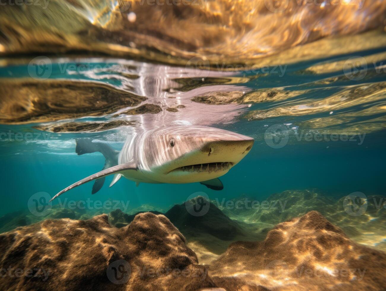 Sharks swimming in crystal clear waters photo