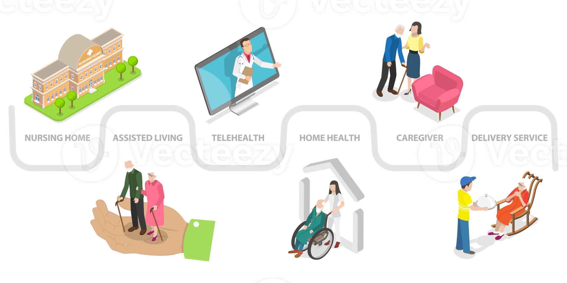 3D Isometric Flat Conceptual Illustration of Elderly Care png