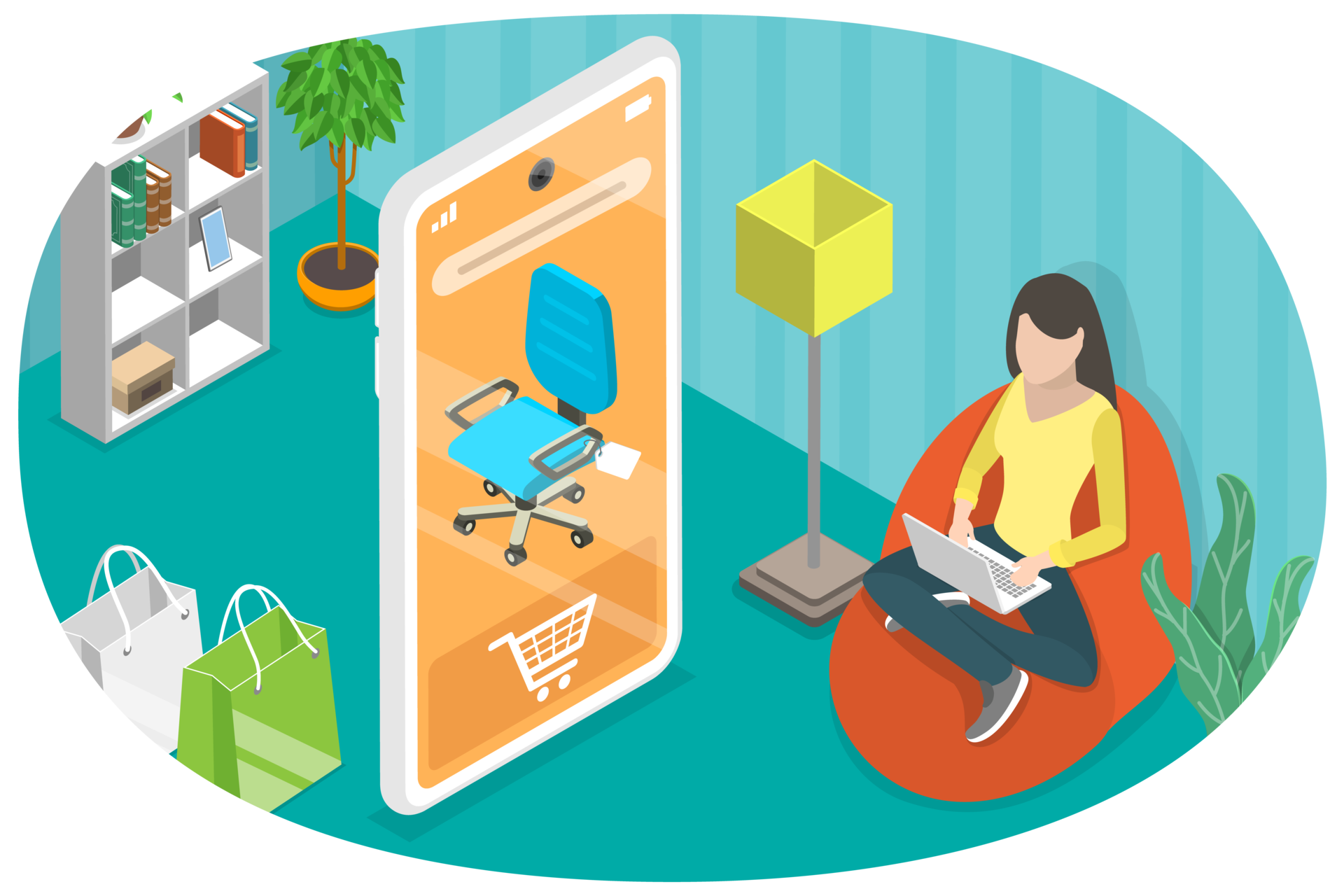 3D Isometric Flat Conceptual Illustration of Online Furniture Store