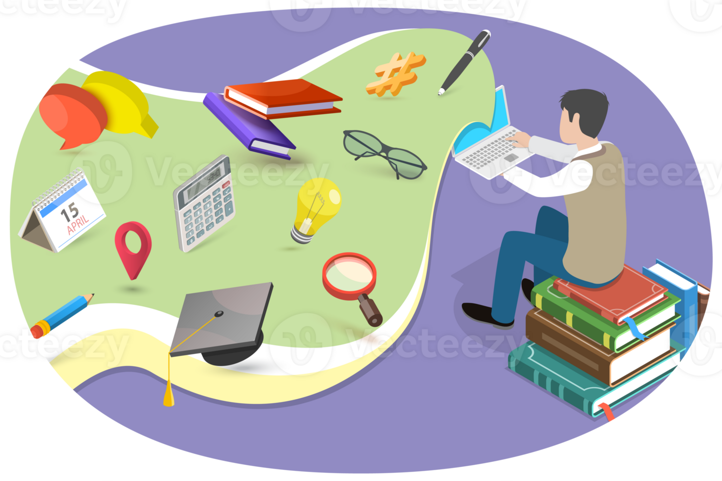 3D Isometric Flat Conceptual Illustration of Online Learning png