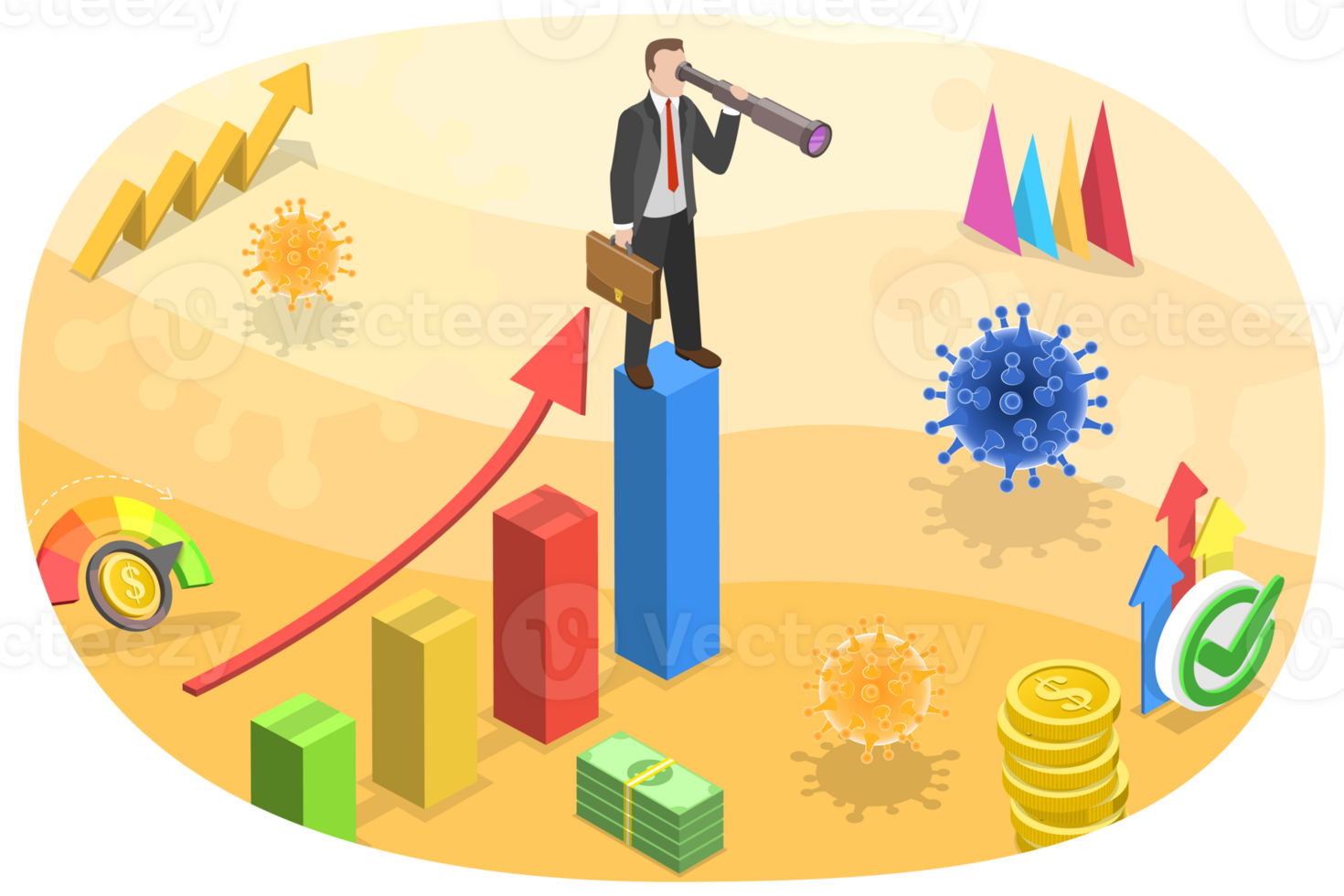 3D Isometric Flat Conceptual Illustration of Business Pandemic Recovery png