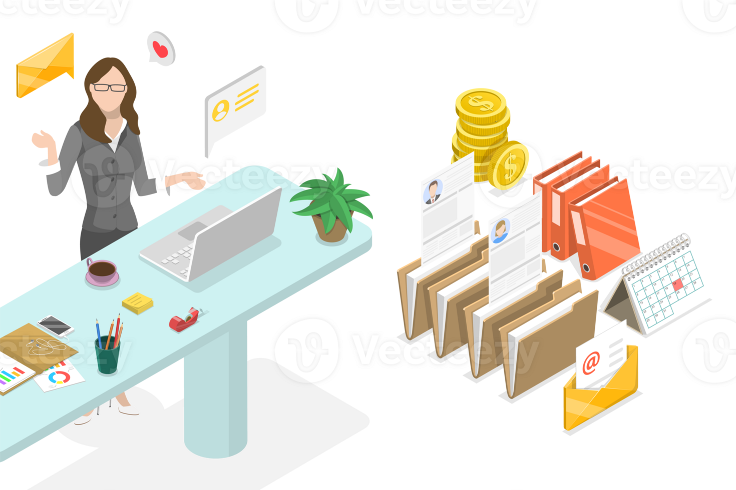 3D Isometric Flat Conceptual Illustration of Receptionist Job png