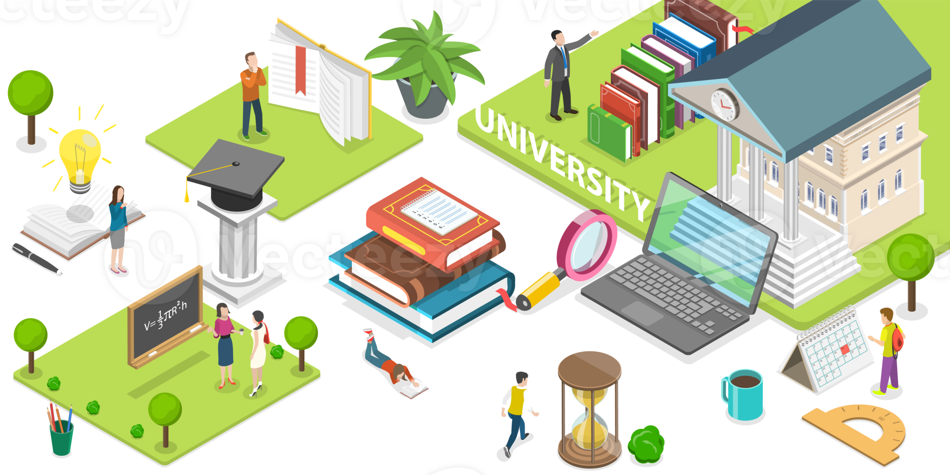 3D Isometric Flat Conceptual Illustration of University Campus png