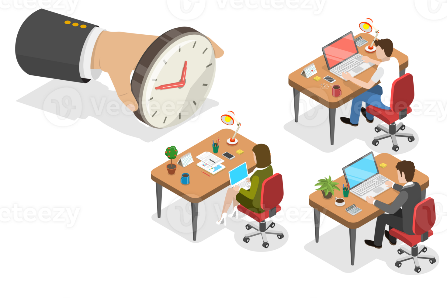3D Isometric Flat Conceptual Illustration of Controlling Employee Hours png