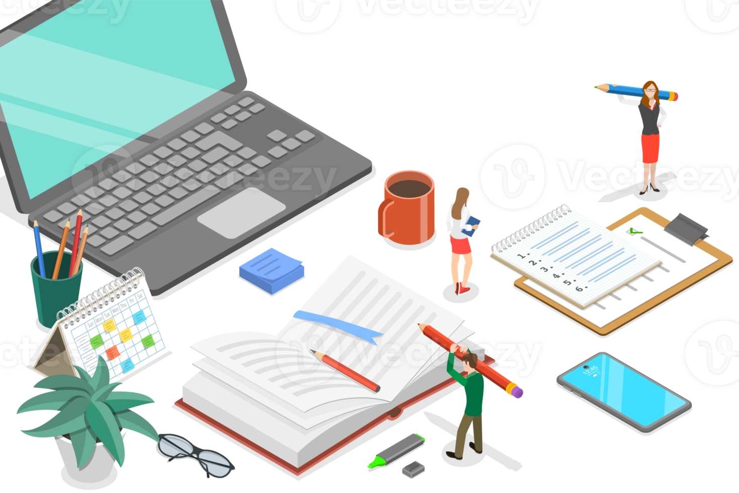 3D Isometric Flat Conceptual Illustration of Notebook Writing png