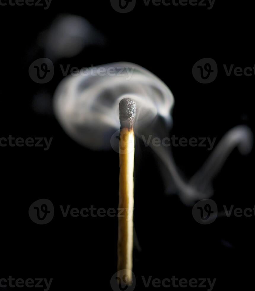 Wooden match burning on a black background photo