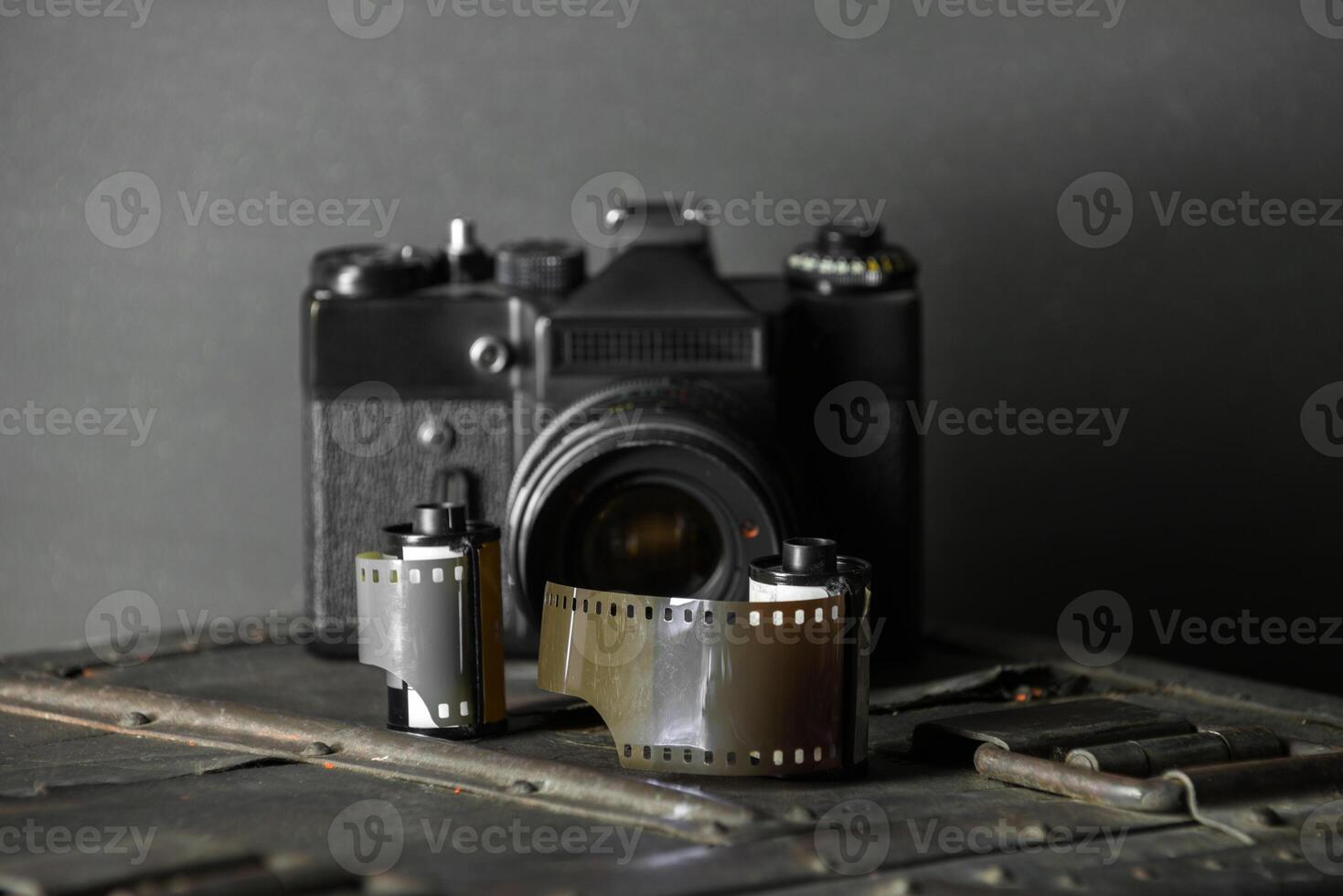 Old retro camera and 35 mm photo