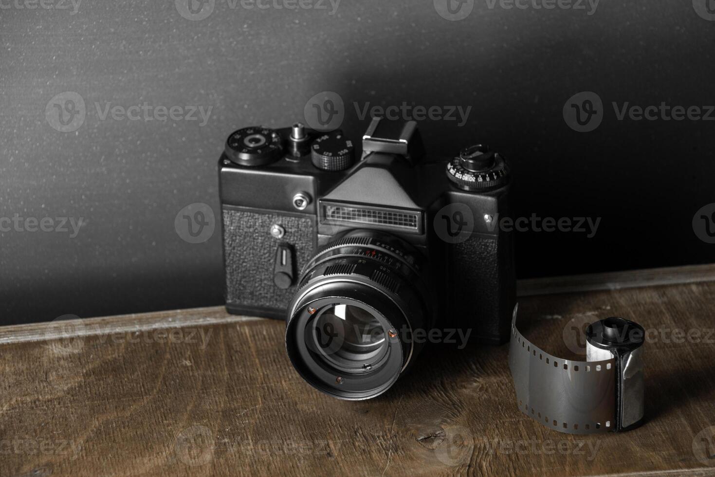 Old retro camera and 35 mm photo