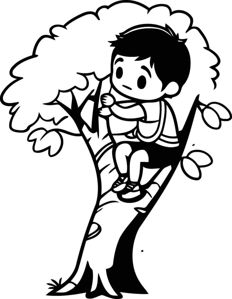 Boy climbing a tree of a boy climbing a tree. vector