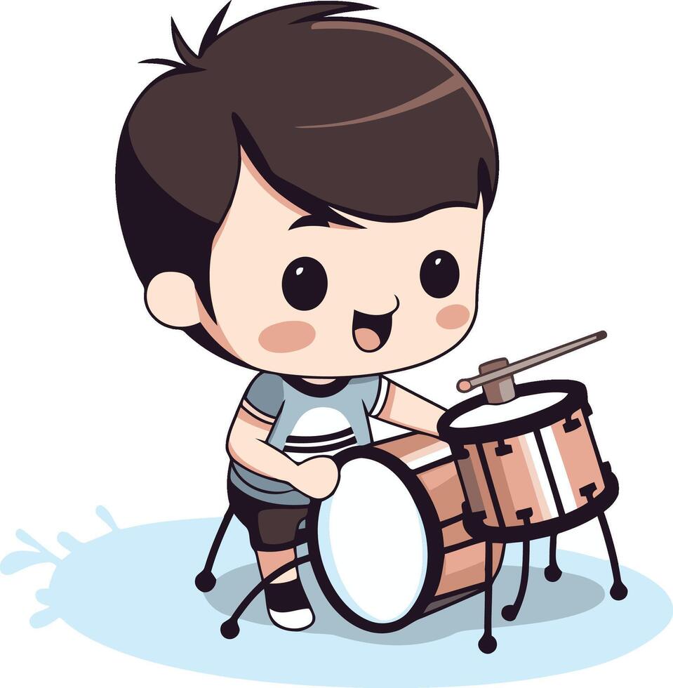 boy playing drum on white background. eps10 vector