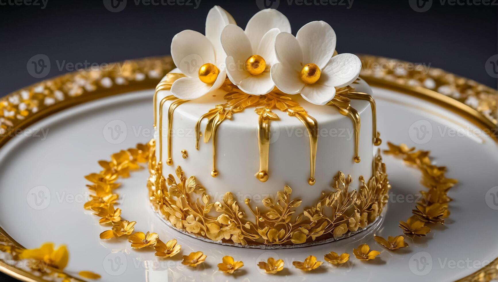 Appetizing chocolate cake with flowers photo