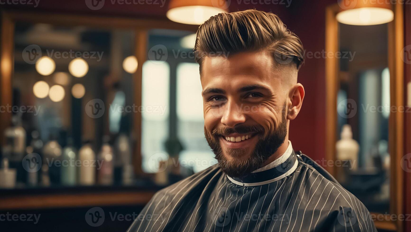 Smiling man in a barbershop chair photo