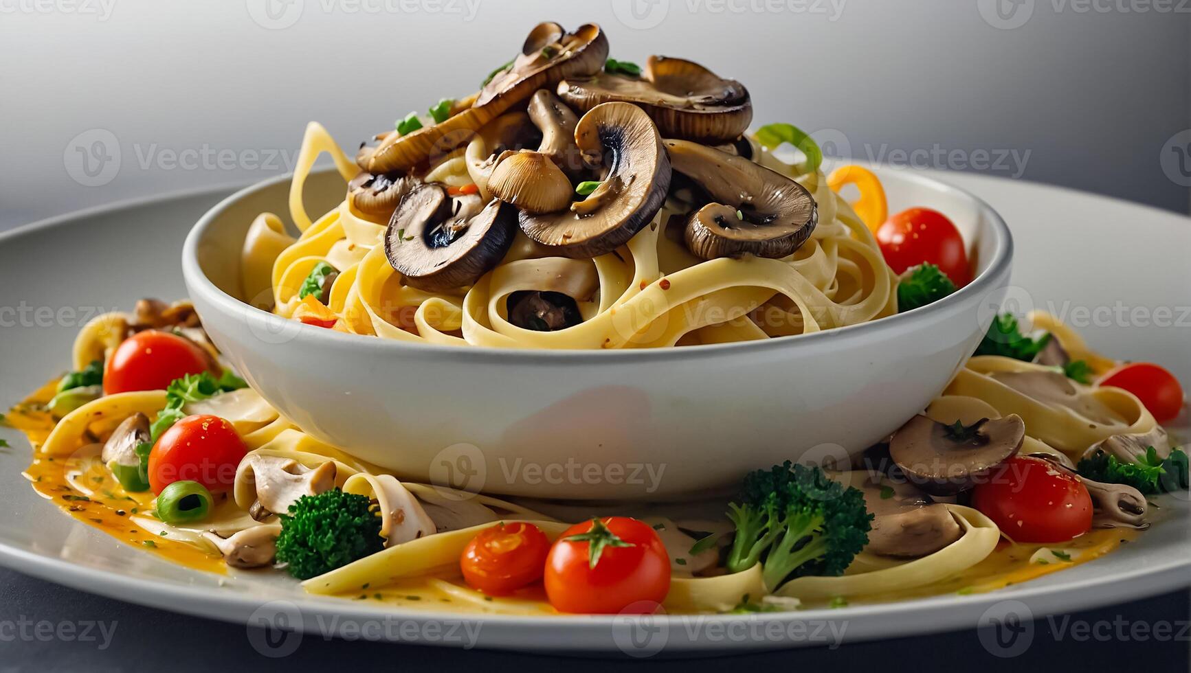 fettuccine with mushrooms and tomatoes restaurant photo