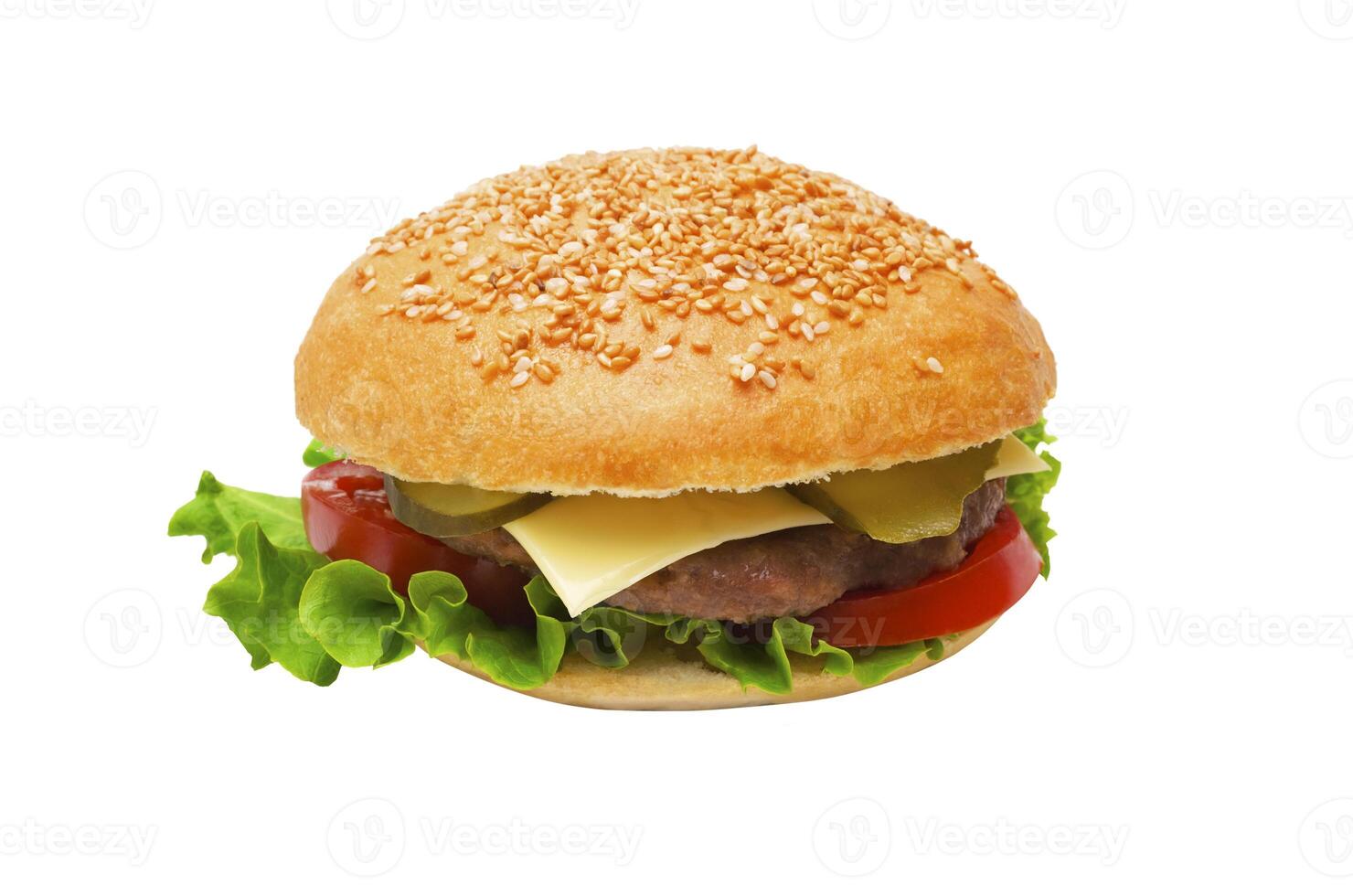 Delicious cheeseburger isolated on white photo