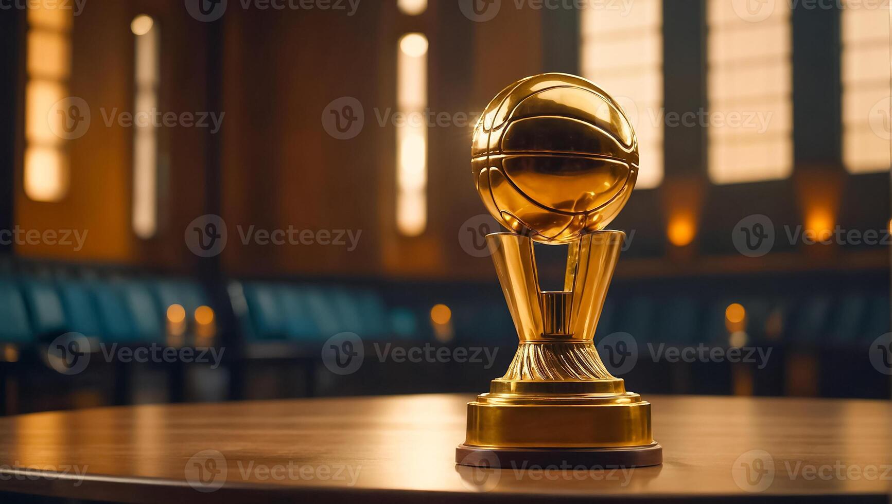 Golden trophy cup winner basketball ball photo