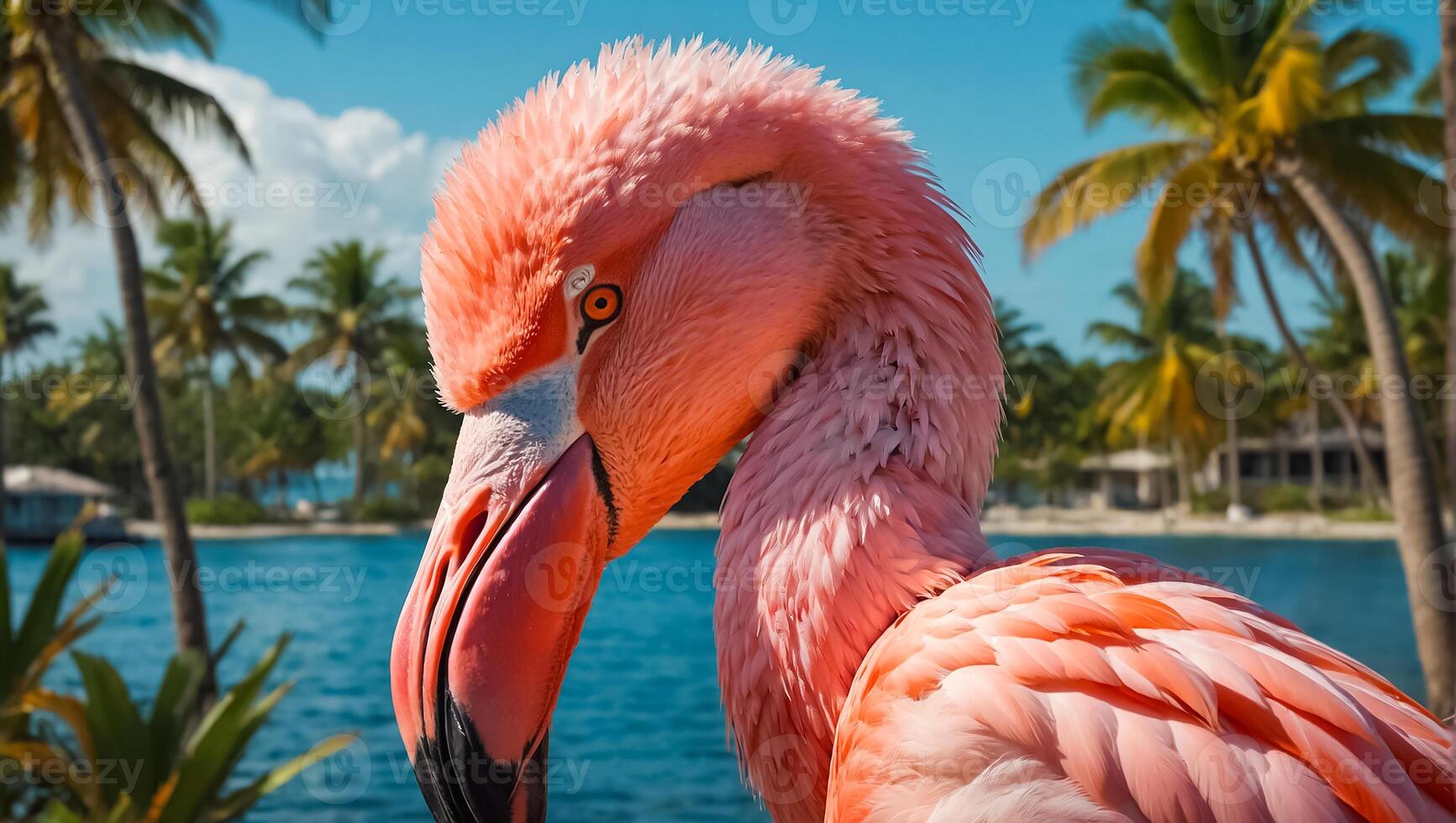 Gorgeous pink flamingo in summer photo