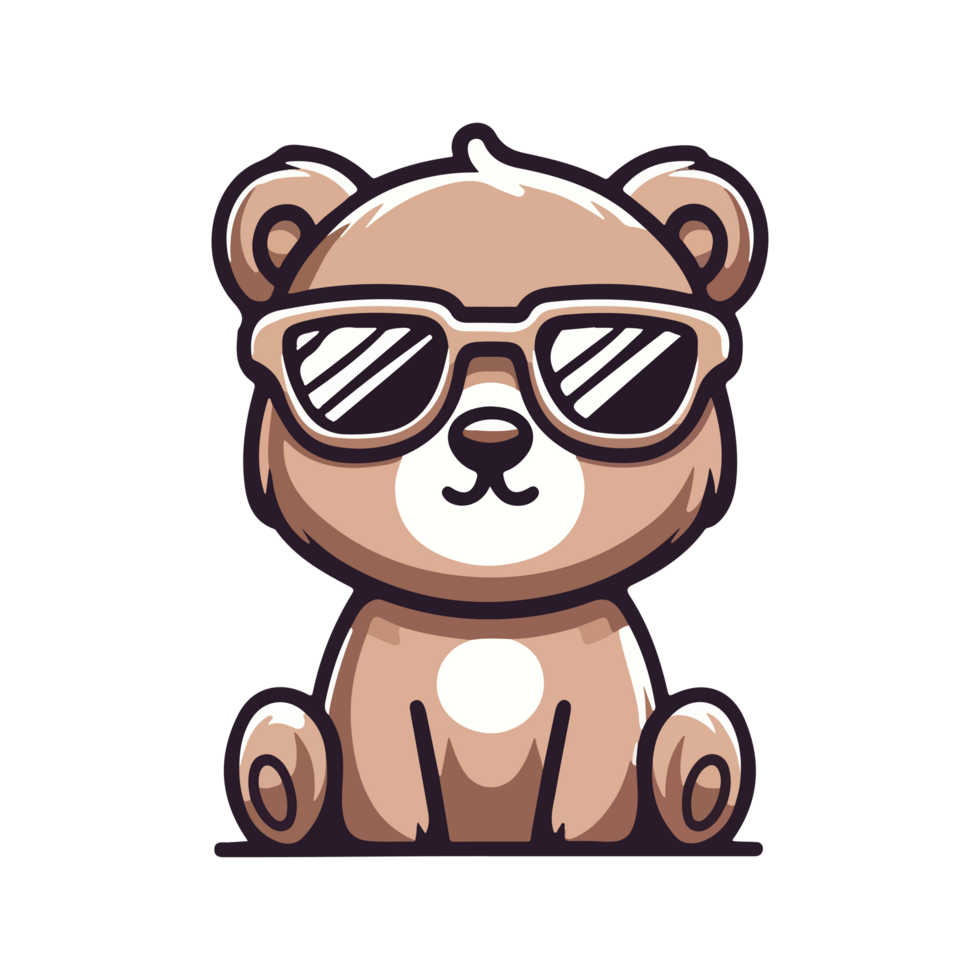 cute bear wearing sunglasses icon character png