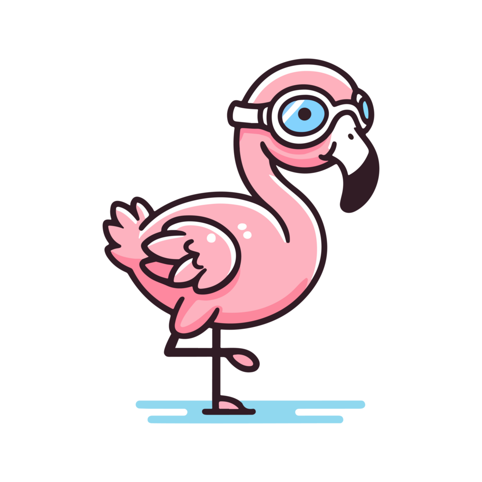 cute flamingo wearing swimming goggles icon character png