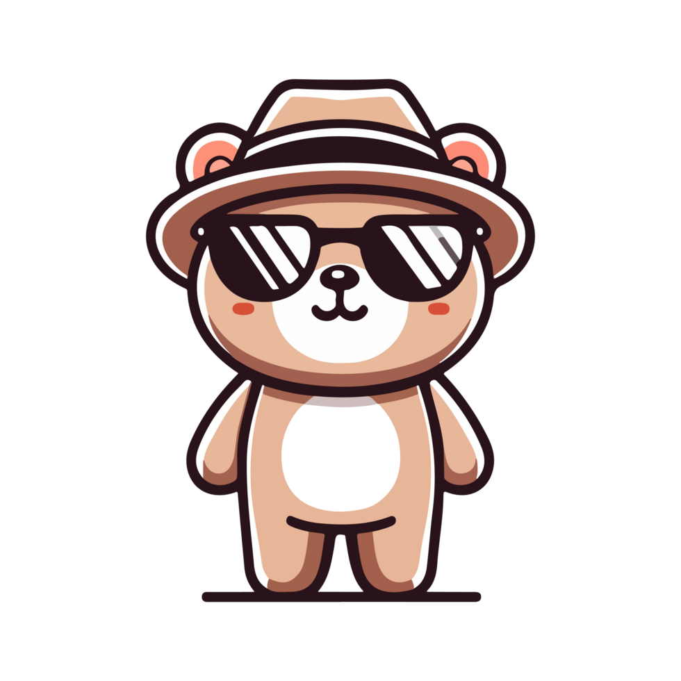 cute bear wearing sunglasses icon character png